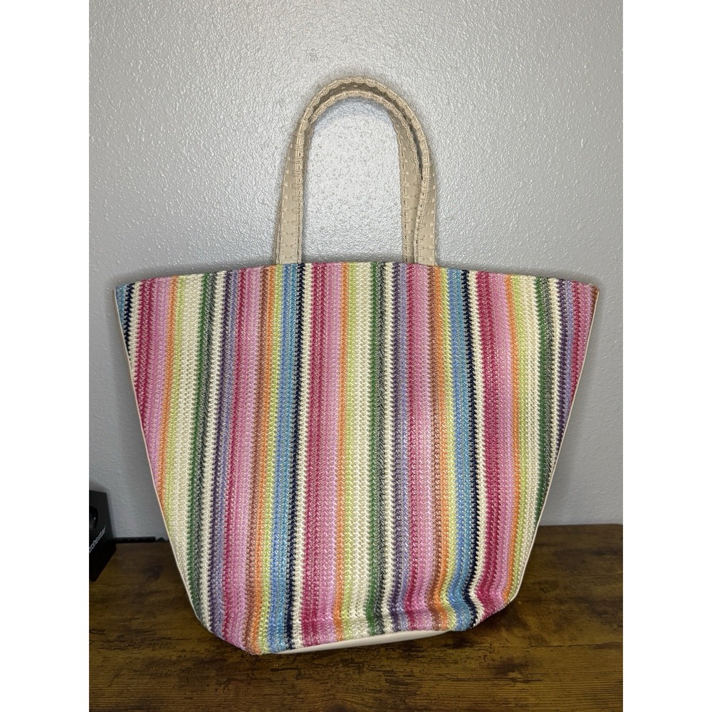 BTB Los Angeles Paloma Stripe Straw Summer Beach Tote Bag